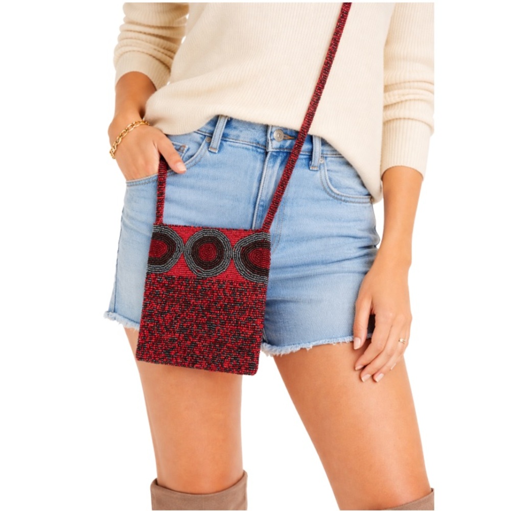 Red & Black Beaded Crossbody Bag Small Purse | Boho | Festival | Tribal